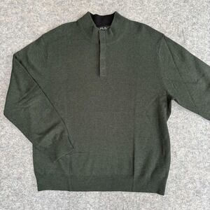 Jos A Bank‎ Sweater Mens XL Green Lambswool Blend Mock Neck Button Pullover